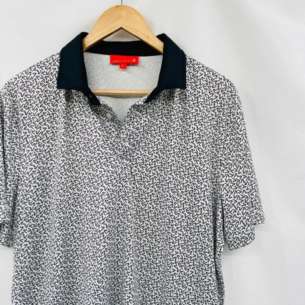 Redvanly L‎ black & white printed polo golf shirt